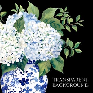 Chinoiserie PNG, Chinoiserie Hydrangea PNG Clipart, Chinoiserie Ginger Jar, Vintage Floral Watercolor, Grandmillennial, Blue Willow Style