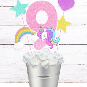 Printable Unicorn Centerpiece Number 9, Unicorn Birthday Party, Printable Centerpiece Decorations, DIY Centerpieces, Instant Download image 5