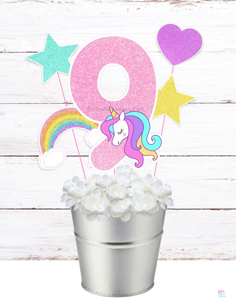 Printable Unicorn Centerpiece Number 9, Unicorn Birthday Party, Printable Centerpiece Decorations, DIY Centerpieces, Instant Download image 5