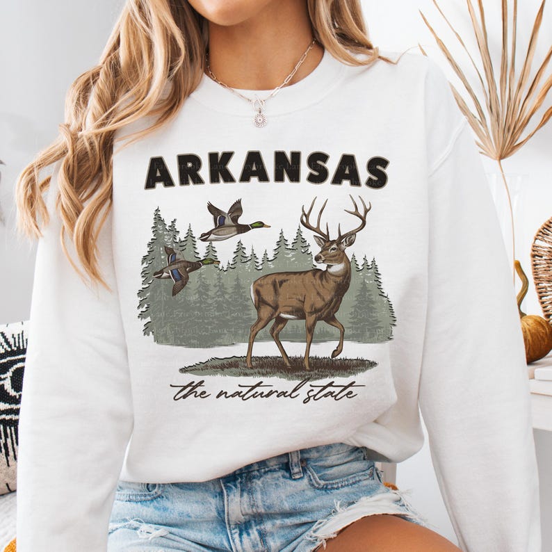 Arkansas PNG, Arkansas State Shirt Png, Retro Deer Wilderness Sweatshirt Png, Retro Animal Wildlife Boho 90s Nostalgia, The Natural State image 3