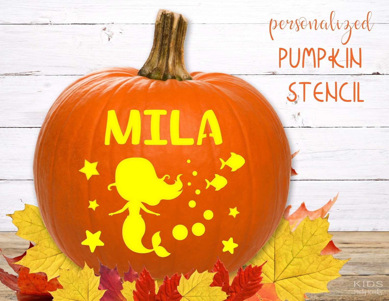 Mermaid Pumpkin Stencil | PRINTABLE Name Pumpkin STENCIL - Personalized ...