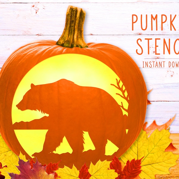 Bear Pumpkin Stencil, Bear Printable Stencil, Jack O' Lantern, Pumpkin Carving Template, Halloween, Bear Pumpkin Pattern, Instant Download