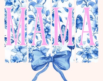 Coquette Mama PNG-Bundle, Chinoiserie Coquette Bogen, Blau Toile De Jouy Mama Rosa Bogen, Muttertag, Geschenk für Mama Png, Sofort Download