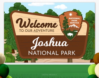National Park Backdrop, Printable Park Sign Banner, National Forest Background Poster, Kids Birthday Party, Customized Custom Digital Banner