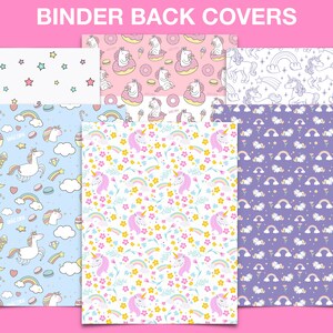 Printable BINDER Covers-unicorn Theme Set of 6 Kids SCHOOL Binder ...