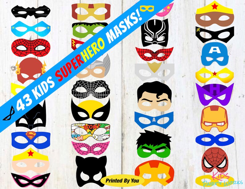 Superhero Masks-Superhero Birthday-Superhero Photo Booth Props-Party-Superhero Printable Masks-Printable-Superhero Mask-Superhero Topper-Kid image 2