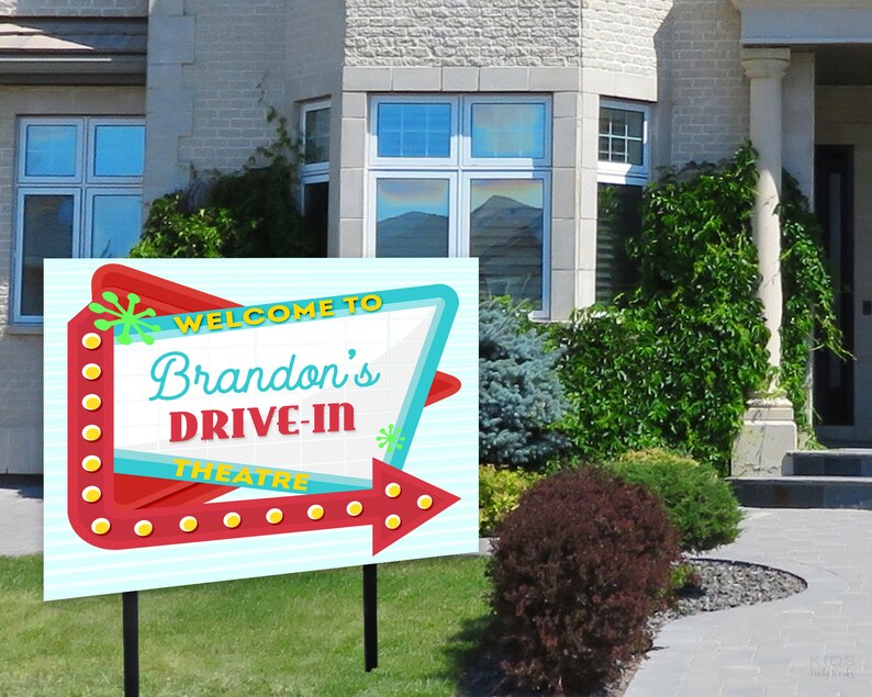 Retro Drive In Sign Retro Drive-in Movie Sign | Drive in Sign | Movie Night Backdrop ...