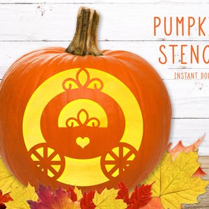 Princess Carriage Pumpkin Stencil, Printable Pumpkin Stencil, Jack O&#39; Lantern, Pumpkin Carving Stencil, Halloween Template, Instant Download