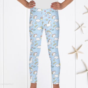 Girls Unicorn Leggings, Toddler Unicorn Pants, Unicorn Birthday Gift, Children&#39;s Apparel, Girl Yoga, Kids Clothes, Printed Leggings, Blue