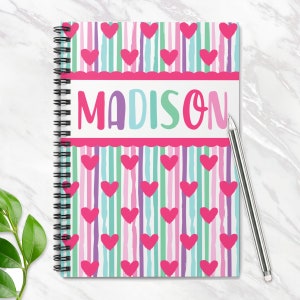 Kids Journal, Hearts Spiral Notebook, Personalized Gift For Girls, Kids Girl Birthday Gifts Valentine Cute Writing Journal Ruled Line, 8x6 image 1