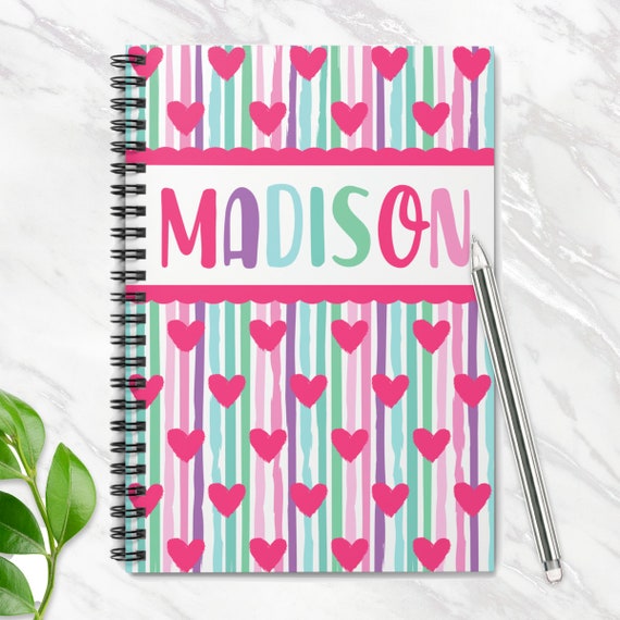 Kids Journal, Hearts Spiral Notebook, Personalized Gift For Girls, Kids Girl Birthday Gifts Valentine Cute Writing Journal Ruled Line, 8"x6" Il_570xn