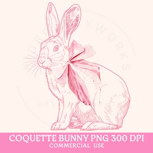 Hase PNG, Kokette Ostern, Frohe Ostern, Aquarell Osterhase PNG, Clipart, Sublimation, Osterhase Ästhetik, Preppy, Rosa Schleife Png