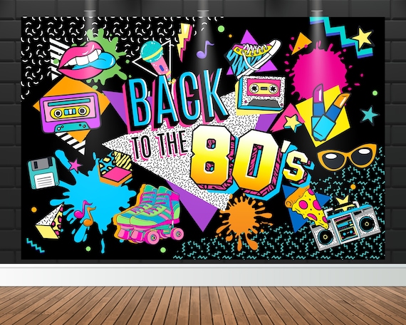 CORFOTO Toile De Fond Pour Photo D'anniversaire Des Années 80 - 1,5 X 0,9 M - Bannière De Fête à Thème Années 80 - Bannière En Tissu - Bannière Décorative Pour Cabine Photo