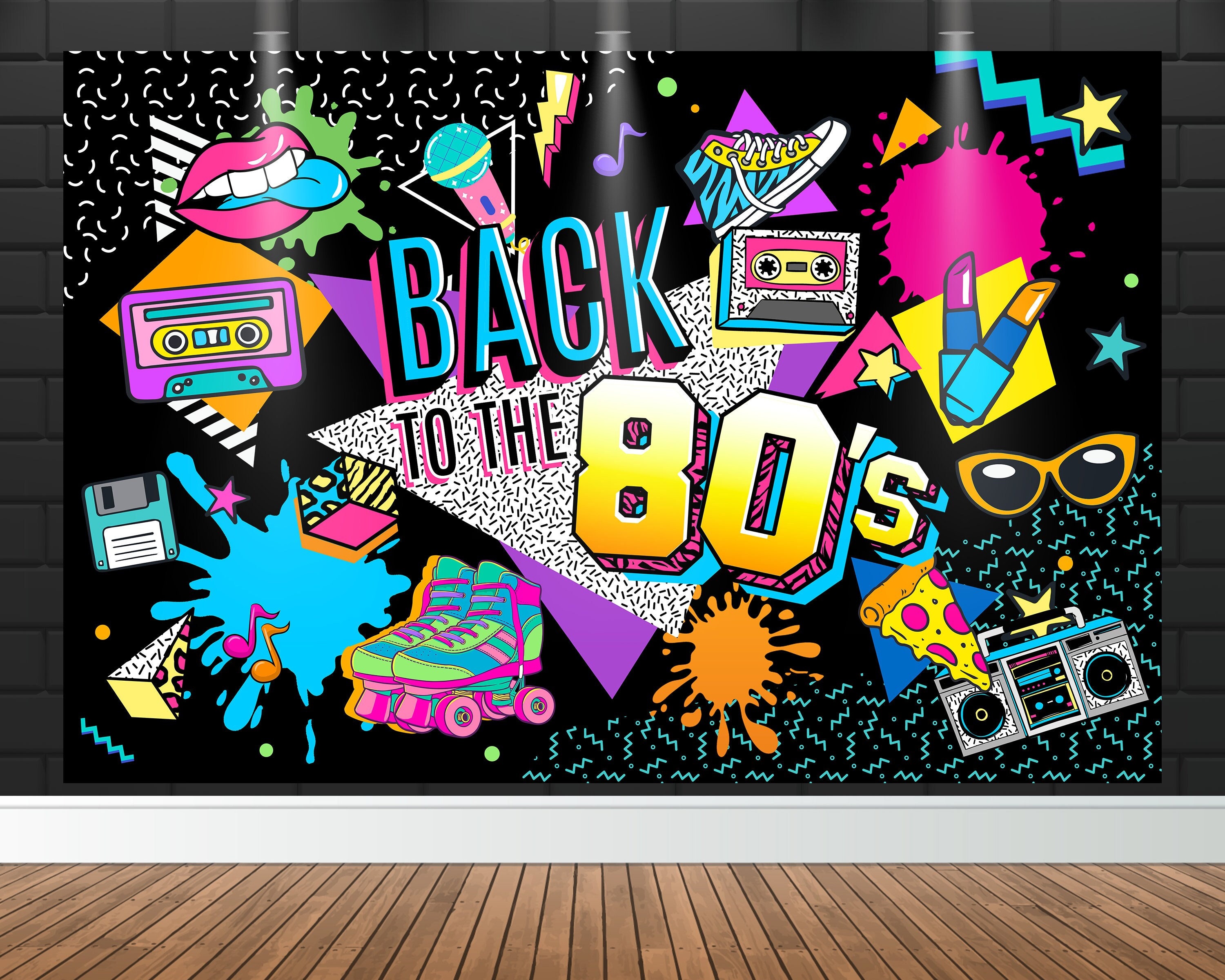Back To The 80's Backdrop, Retro Birthday Party, Nostalgic Disco, Hip Hop Banner, Pop Culture Birthday Backdrop, Instant Download, U Print