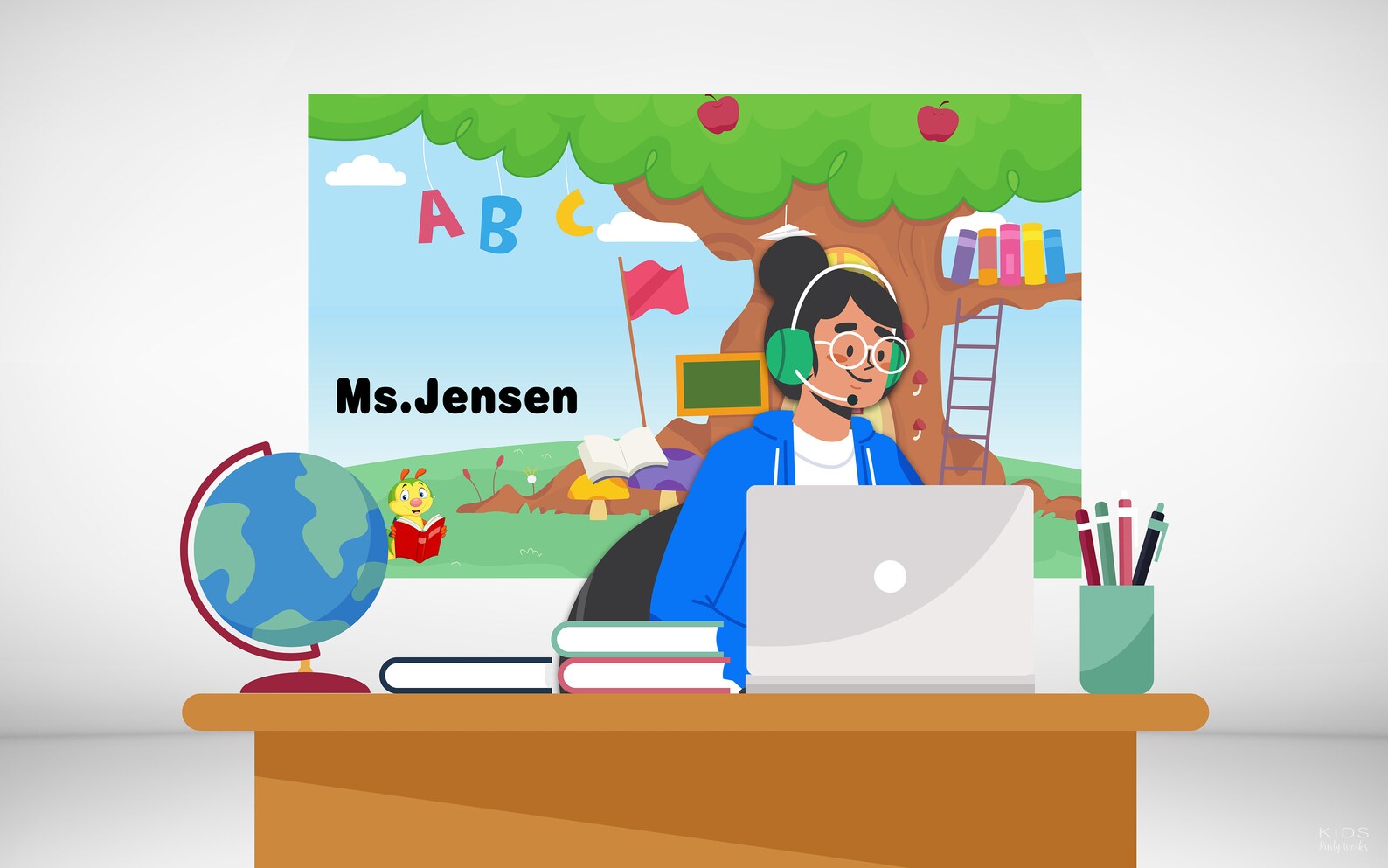 Online Teacher Backdrop Classroom Backdrop L Virtual Banner Etsy