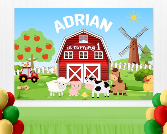 Banner di compleanno rosa fattoria per ragazza Banner di buon compleanno con animali da fattoria con mucche, trattori, cortile, decorazioni floreali per la doccia di compleanno di animali da fattoria