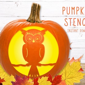 Owl Pumpkin Stencil, PRINTABLE Pumpkin Stencil, Jack O&#39; Lantern, Pumpkin Carving Stencil, Halloween Owl Pumpkin Stencil, Halloween Template