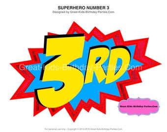 Superhero Number 3 - Superhero Printables - Superhero Birthday  - Superhero Centerpiece - Superhero Decorations - Superhero Party - Party