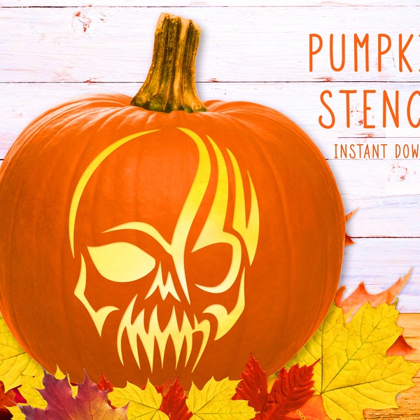 Scary Face Pumpkin Stencil, Pumpkin Face Printable Stencil, Jack O' Lantern, Pumpkin Carving Template, Spooky Face Halloween Pattern