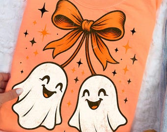 Cute Ghost PNG, Coquette Ghost Halloween Png, Fall Pumpkin Png, Ghost Cherries Coquette Png, Retro Fall Pumpkin Bow Png Coquette Bow Digital