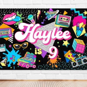 Retro Backdrop, Personalized Birthday Banner, Custom Birthday Backdrop, 80s 90s Groovy Birthday Party Decorations Printable Backdrop DIGITAL