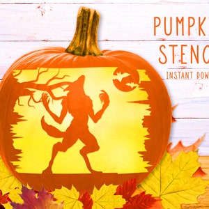 Werewolf Pumpkin Stencil, Werewolf Printable Pumpkin Stencil, Jack O' Lantern, Pumpkin Carving Stencil, Halloween Template, Instant Download