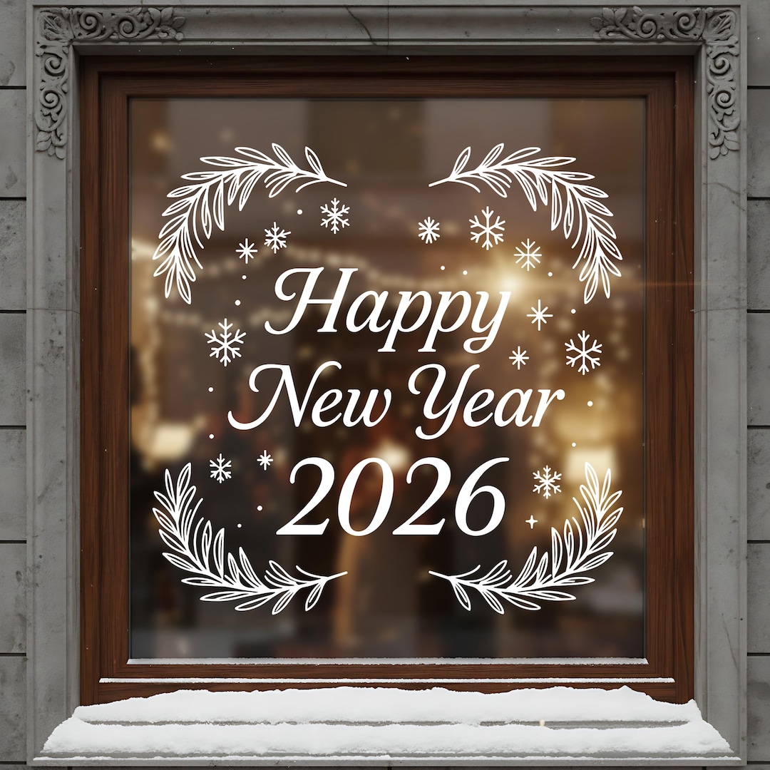 Happy New Year 2026 Window Art, Printable Window Art Template
