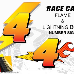 Race Car Birthday Decoration Number 4,  Lightning Bolt Centerpiece, Race Car Birthday, T-Shirt Iron-On, Racing Printable