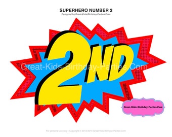 Superhero Number 2 - Superhero Printables - Superhero Birthday  - Superhero Centerpiece - Superhero Decorations - Superhero Party - Party