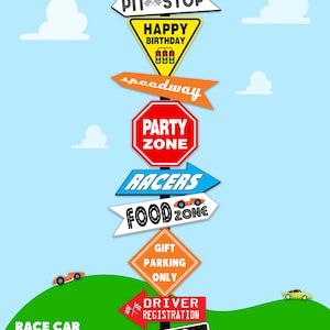 Decoraciones de Carros Feliz Cumpleaños - Carteles Para Decoraciones de Fiesta de Niños de Carros - Imprimible