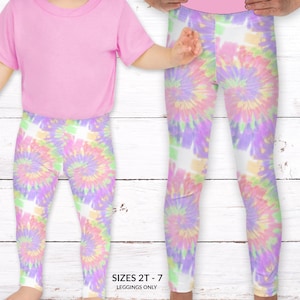 Kid&#39;s Leggings, Girls Tie-Dye Pants, Pastel Toddler + Big Kid Rainbow Birthday Gift For Girls, Girl Yoga Pants, Halloween Costume, Size 2T-7