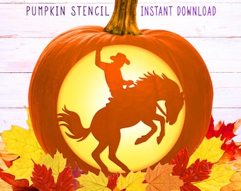 Rodeo Cowboy Pumpkin Stencil, Cowboy Printable Stencil, Horse Pumpkin Carving Template, Western Jack O' Lantern, Horse Ranch Halloween Decor