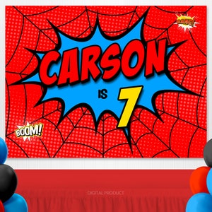Superhero Backdrop, Superhero Birthday Background, Party Decorations, Birthday Banner, Kids Personalized Sign, Large 49&quot;x37&quot; Digital File