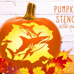 Shark Pumpkin Stencil, Sharks Pumpkin Carving, Printable Pumpkin Stencil, Shark Pumpkin Template, Jack O Lantern Pattern, Instant Download