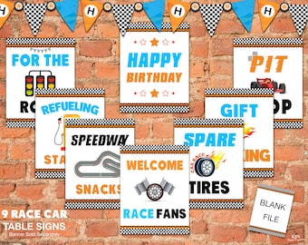 Race Car Table Signs, Racing Birthday Party Supplies, DIY Printable, Cars Signs, Kids Party Ideas, Boys Birthday Decorations