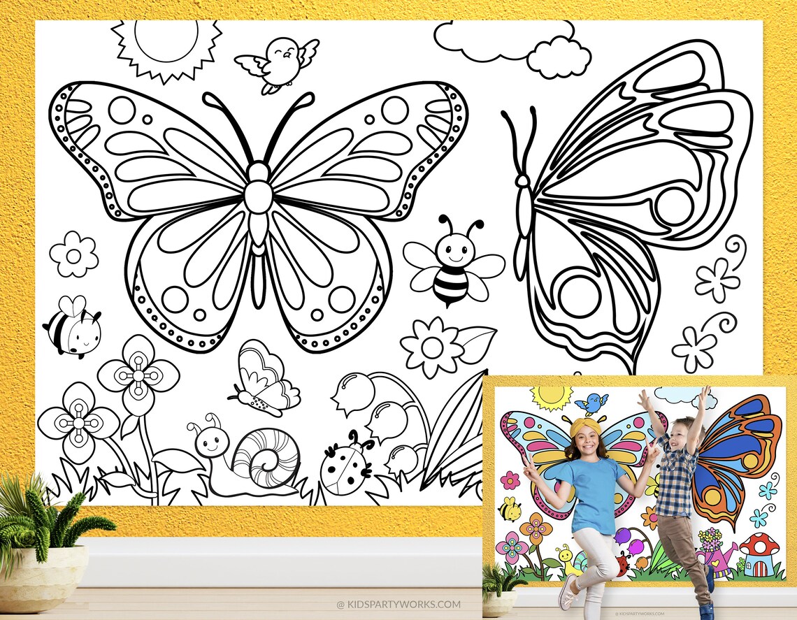 GIANT Butterfly Coloring Page Poster Butterfly Photo Booth - Etsy