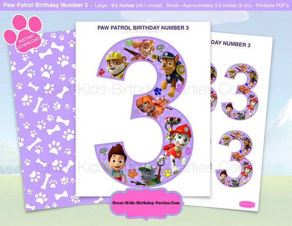 Paw Patrol Birthday Number 3 - Paw Patrol Decorations - Paw Patrol Centerpiece Number - Paw Patrol Printable - Paw Patrol Party - Number 3 Il_570xn