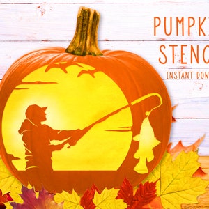 Fisherman Pumpkin Stencil, Fishing PRINTABLE Stencil, Jack O' Lantern ...