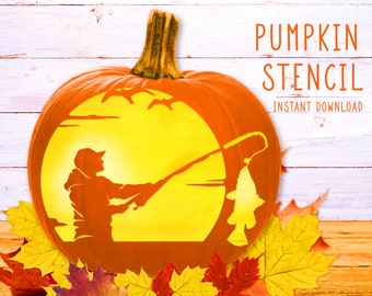 Fisherman Pumpkin Stencil, Fishing PRINTABLE Stencil, Jack O' Lantern, Halloween Pumpkin Carving Template, Red Snapper, Instant Download