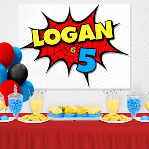 Superhero Backdrop, Superhero Background, Party Decorations, Word Bubble, Kids Personalized Sign, Large 49x37 Digital File image 6