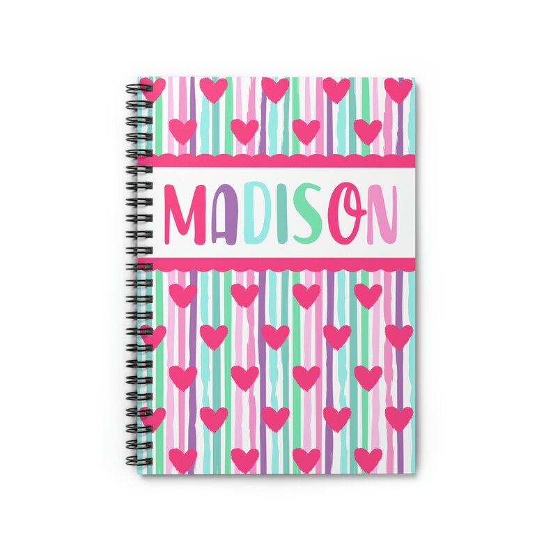 Kids Journal, Hearts Spiral Notebook, Personalized Gift For Girls, Kids Girl Birthday Gifts Valentine Cute Writing Journal Ruled Line, 8x6 image 2