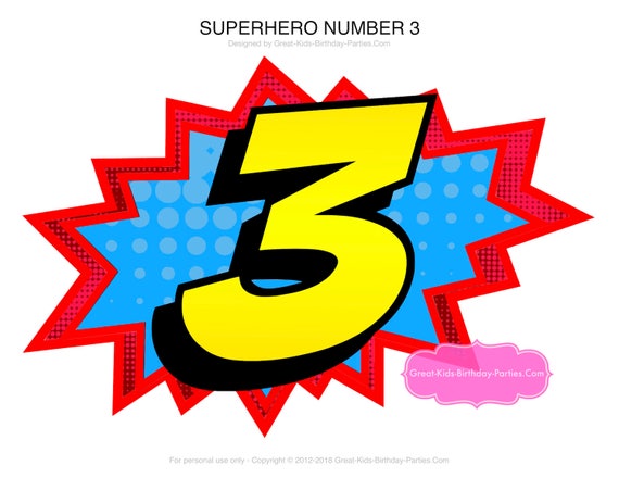 Superhero Number 3 - Superhero Birthday - Superhero Centerpiece - Superhero Decorations - Superhero Party - Superhero Printables - Number 3 Il_570xn