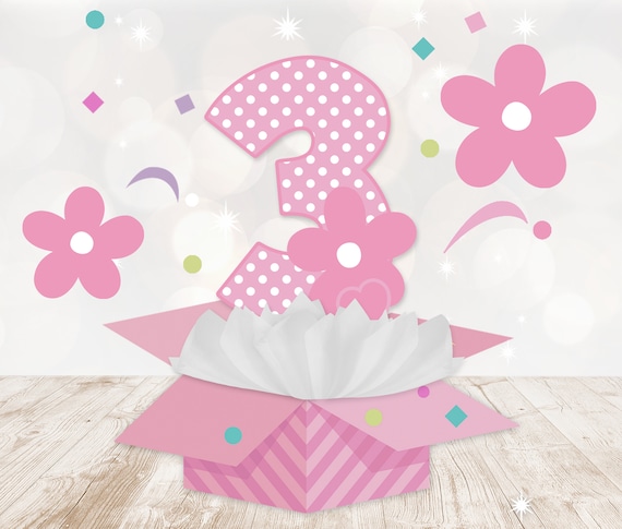 Girl Centerpiece Printable, Number 3 Printable, Girl Birthday Party, Printable Centerpiece Decorations, DIY Centerpieces, Instant Download Il_570xn