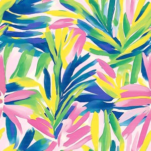 Tropical Leaves Seamless Pattern JPG, Colorful Abstract Palm Leaves Digital Paper, Watercolor Tropical Repeat, Trendy Summer Fabric Pattern