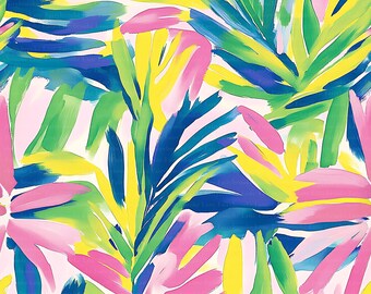 Tropical Leaves Seamless Pattern JPG, Colorful Abstract Palm Leaves Digital Paper, Watercolor Tropical Repeat, Trendy Summer Fabric Pattern