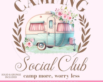Koszulka Camping Social Club Sublimacja Projekt Cyfrowy Pobierz PNG Natychmiast TYLKO CYFROWE, Camping Modny Projekt, Camper Campfire Tshirt Projekt