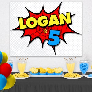 Superhero Backdrop, Superhero Background, Party Decorations, Word Bubble, Kids Personalized Sign, Large 49x37 Digital File image 4