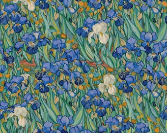 Van Gogh Irises Seamless Pattern JPG, Post Impressionist Blue Iris Floral, Fine Art Oil Painting Repeat, Watercolor Style Digital Download