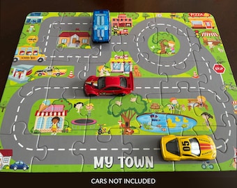 Kids Puzzle, Personalized Jigsaw Puzzle, Race Track Town, Educational Toy, Learning Activity, Boy Birthday Gift, Christmas, Large 30-Piece