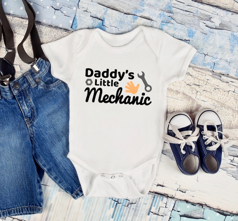 Baby One Piece Bodysuit Daddy's Little Mechanic, Boy One Piece, Baby Apparel, Baby Clothes, Baby Gift, Boys Clothing, Infant Baby Shower image 1
